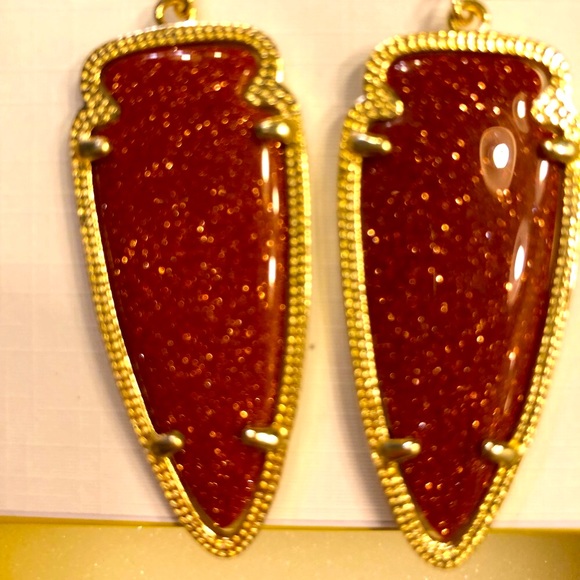 NWT Kendra Scott RARE & Retired Skylar Earrings Goldstone & Yellow Gold STUNNING - Picture 7 of 16